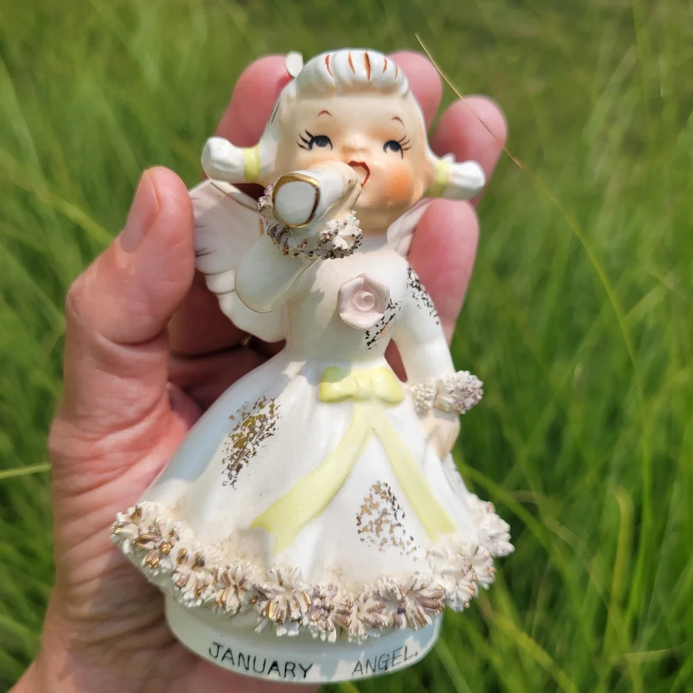 Lefton Exclusive January Girl Angel Figurine ~ Cute! ~ Broken Halo & Wing 😥
